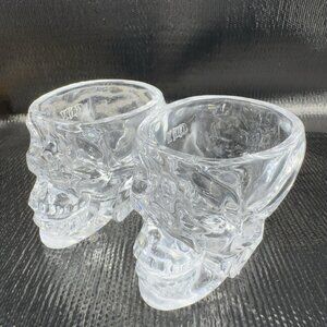 Crystal Head Vodka Skull Liquor Shot Clear Glass Collectible Set 2 Cups Glasses
